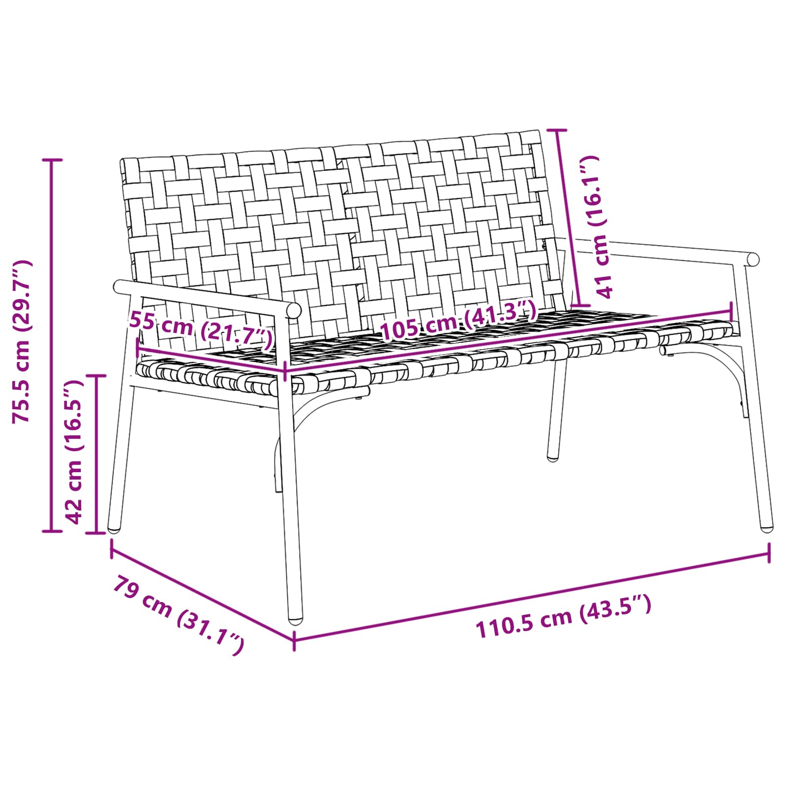 Puutarhan Tuoli Ruskea 110,5 x 79 x 75,5 cm polyrottinki