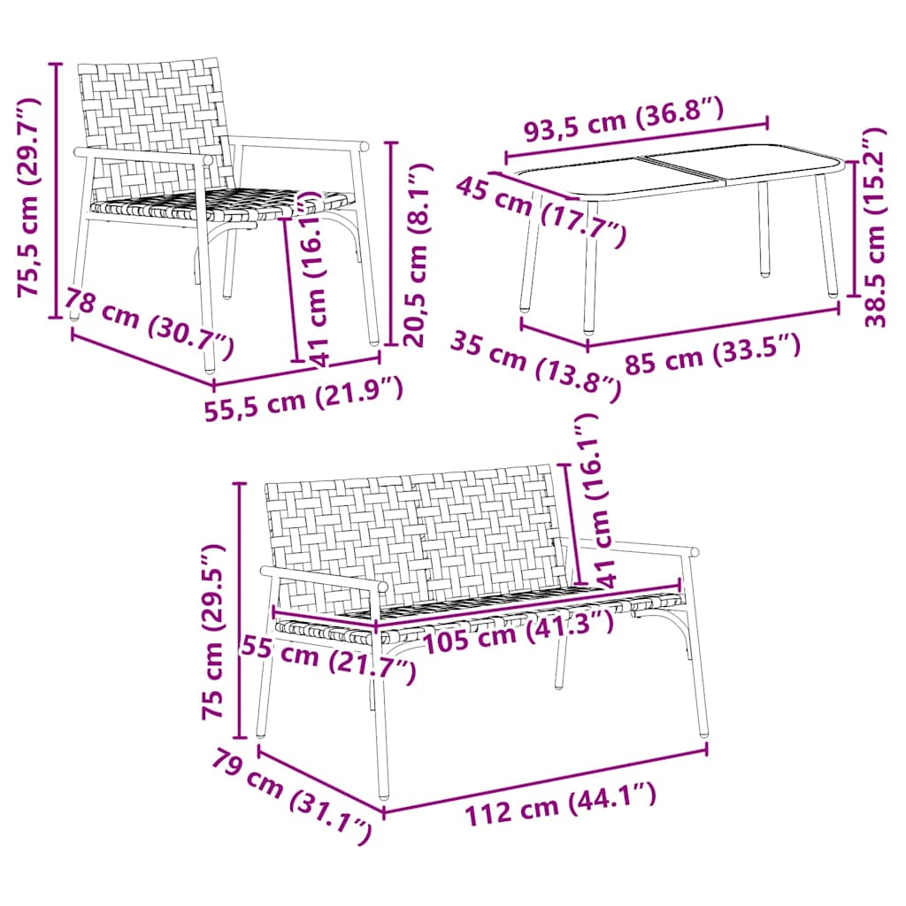 Piharuokailu setti 4 pcs Ruskea polyrottinki