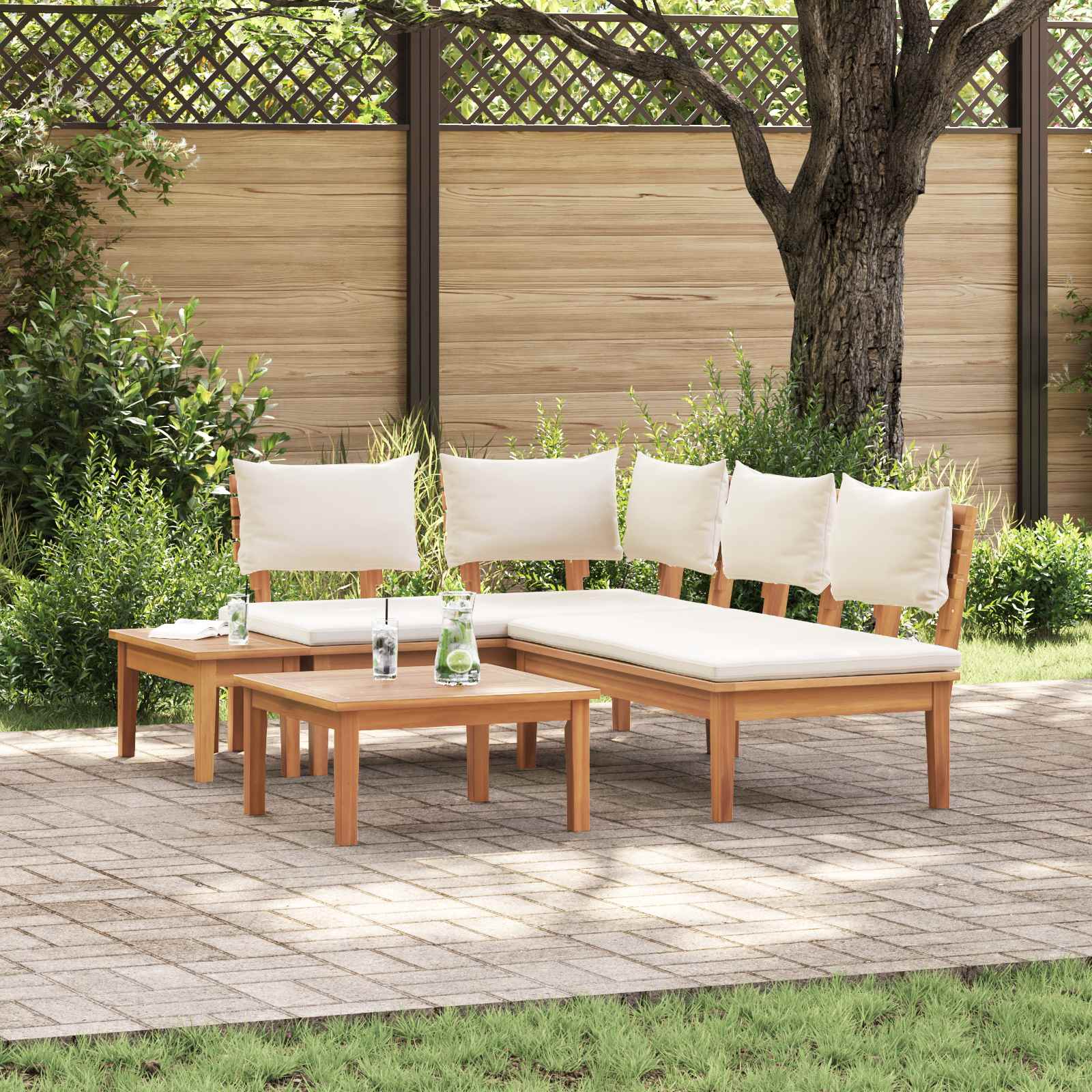 Puutarhasohva Setti 4 pcs Ruskea ja Kerma