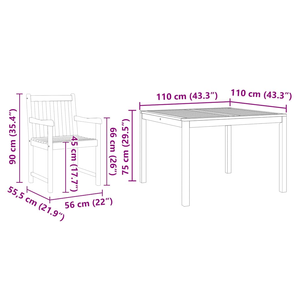 Piharuokailu setti 5 pcs Ruskea Täysi Akaasiapuu