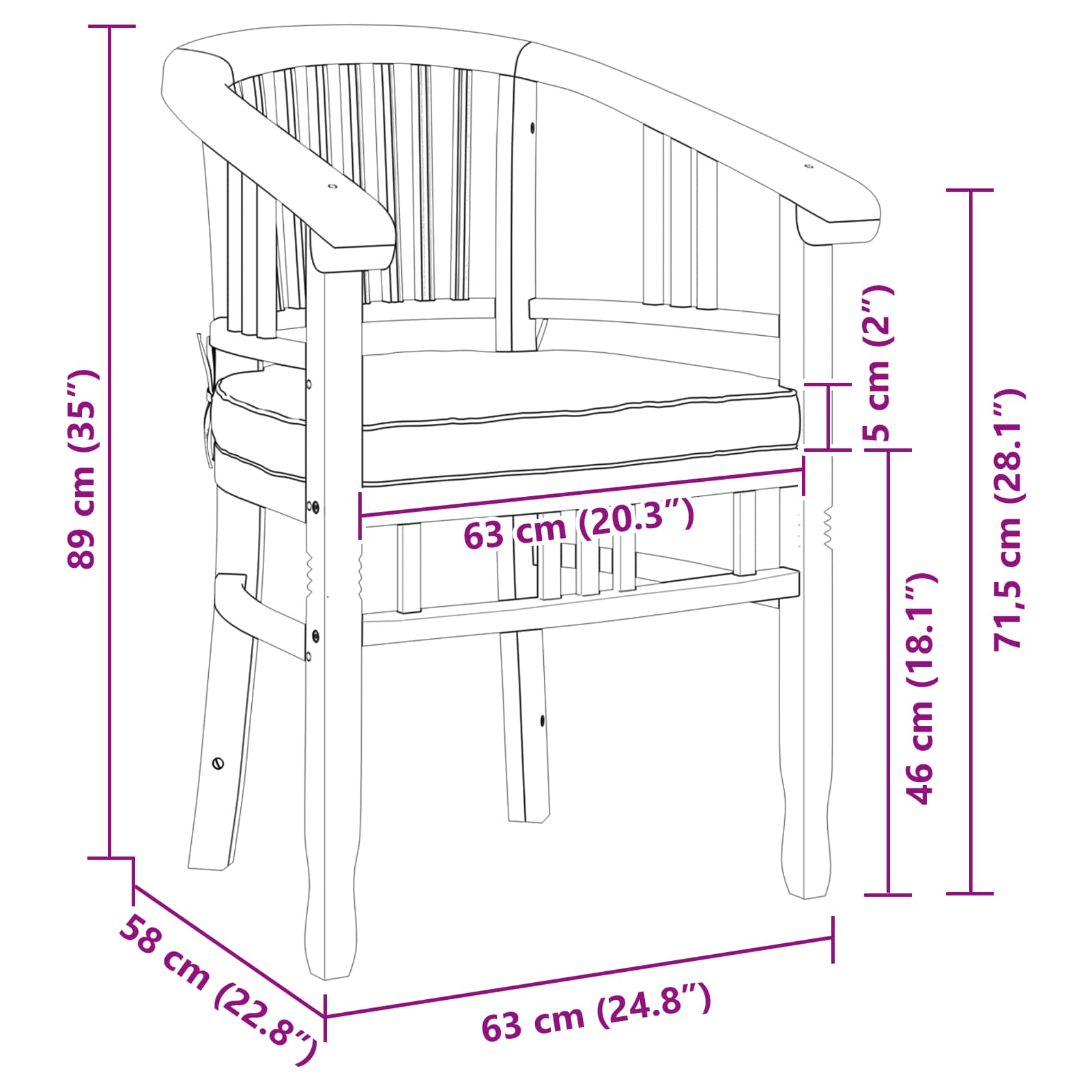 Tuoli 2 pcs Ruskea 63 x 58 x 89 cm Tiikkipuu