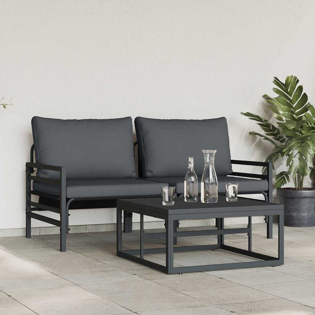 Puutarhasohva Setti tyynyllä 3 pcs Musta Teräs