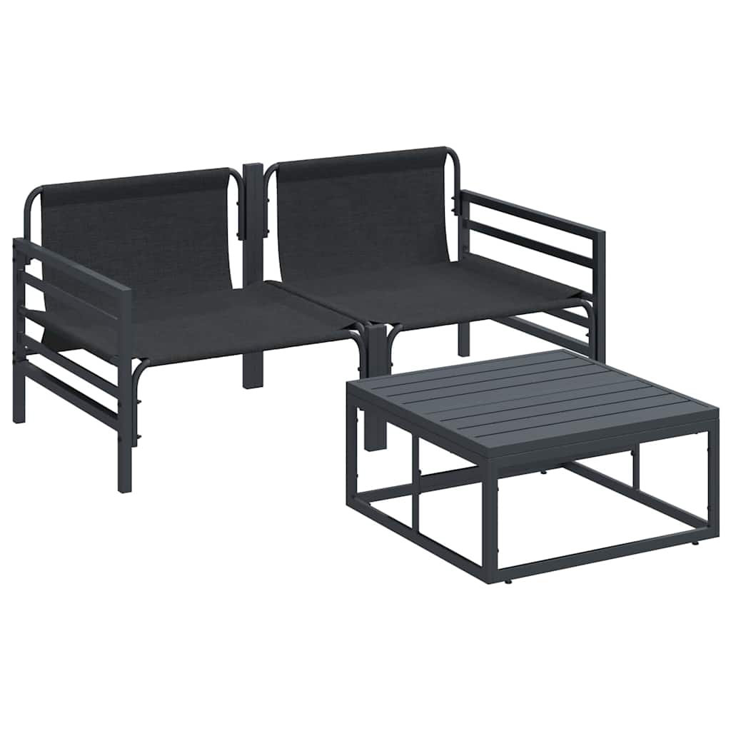 Puutarhasohva Setti tyynyllä 3 pcs Musta Teräs