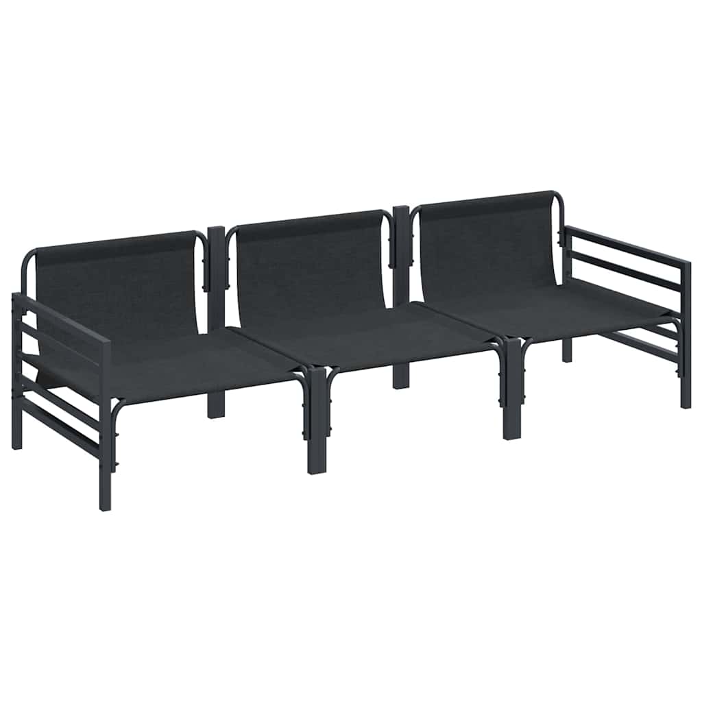Puutarhasohva Setti tyynyllä 3 pcs Musta Teräs