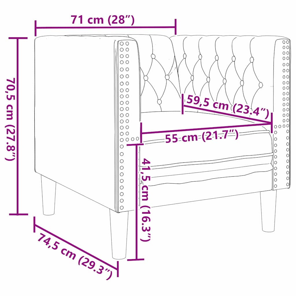 Sohva Musta 74,5 x 71 x 70,5 cm Sametti