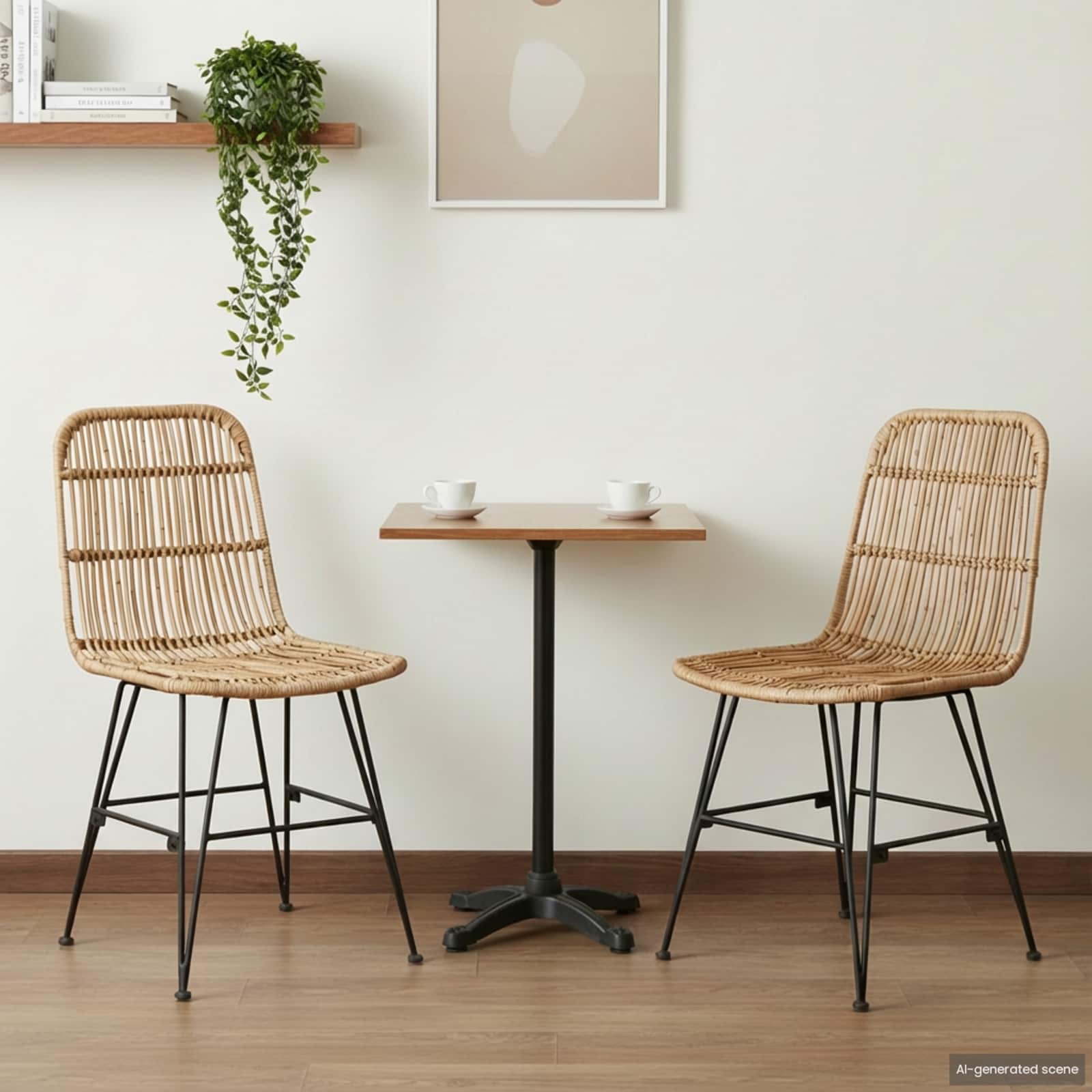 Ruokatuoli 2 kpl Rattan ja Teräs Luonnollinen 41 x 55 x 85 cm