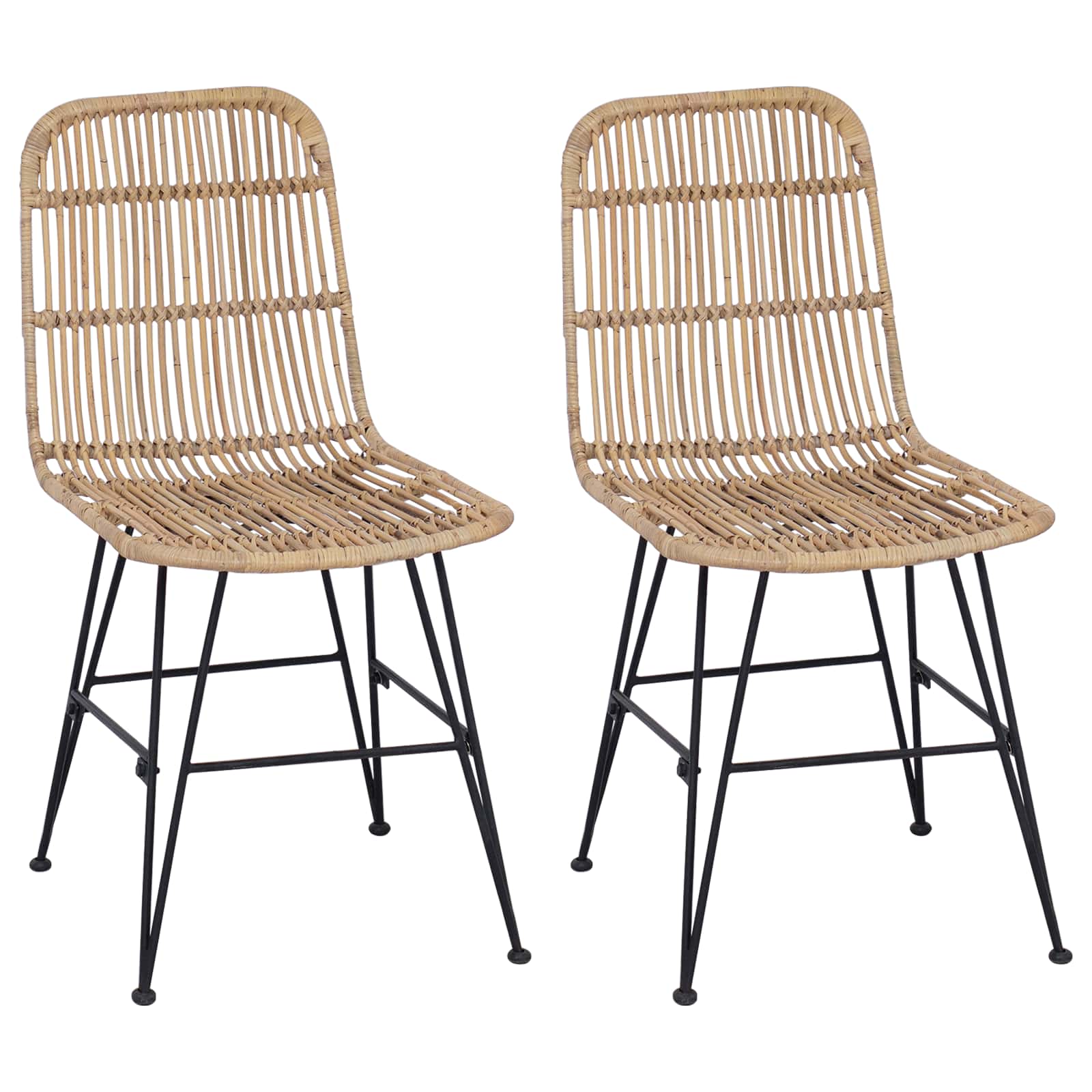 Ruokatuoli 2 kpl Rattan ja Teräs Luonnollinen 41 x 55 x 85 cm