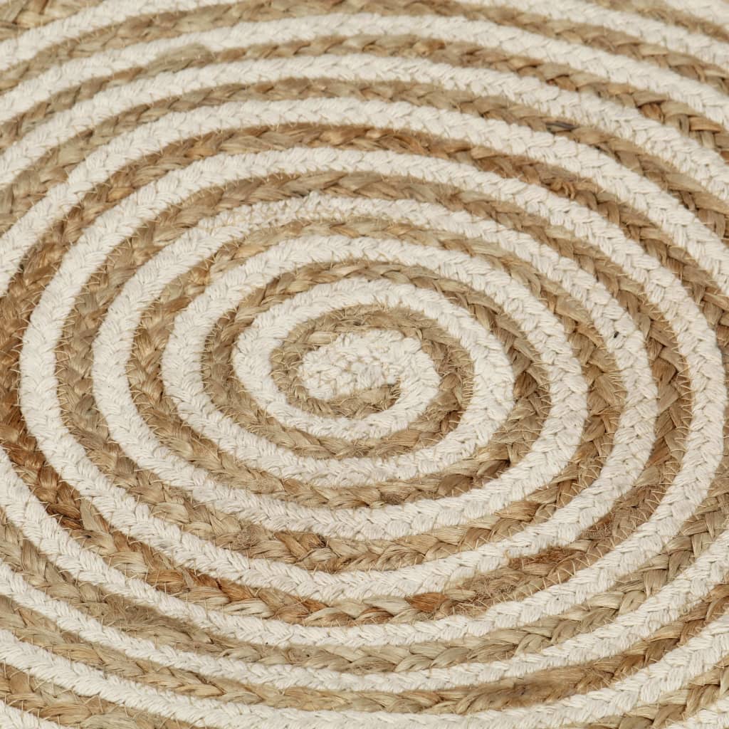 Käsintehty Pyöreä Juuttimatto Valkoisella Spiraalikuviolla 90Cm