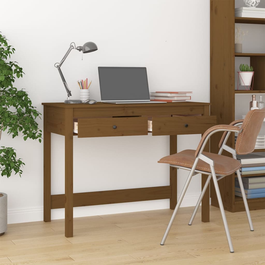 Työpöytä Laatikoilla Hunajanruskea 100X50X78 Cm Täysi Mänty
